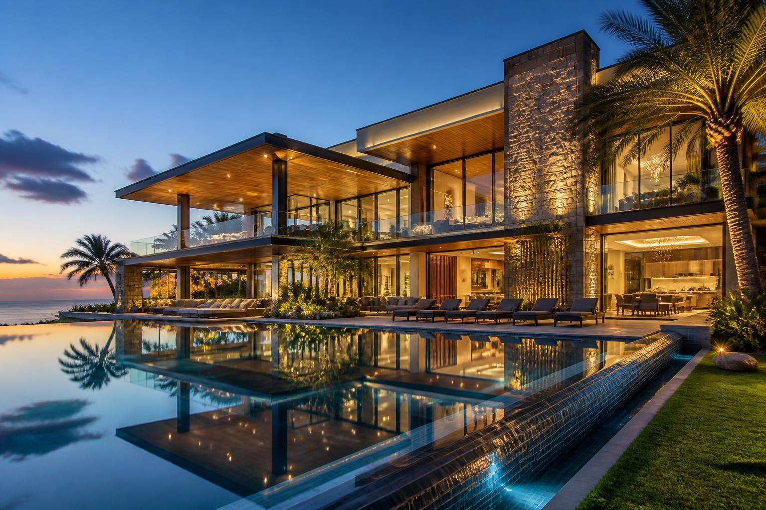 Ultra-luxury premium villa at twilight